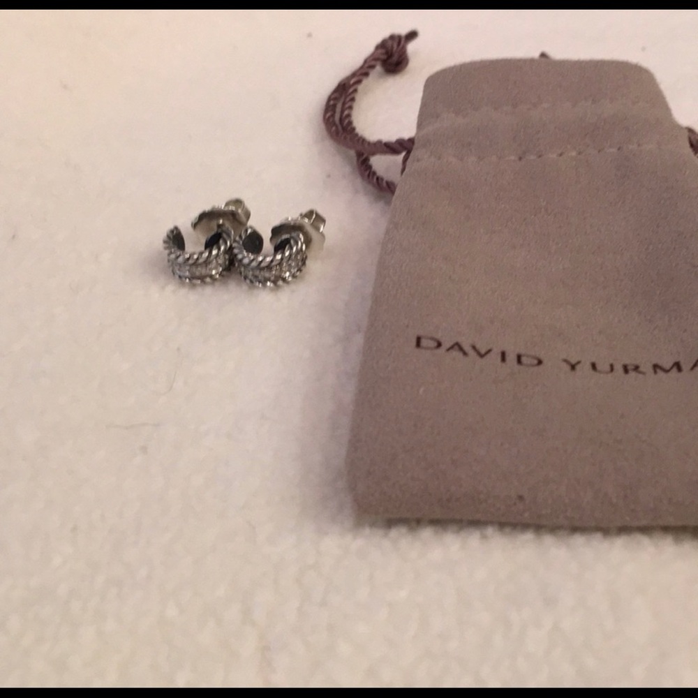 David Yurman Pave Diamond Cable Hoop “Huggie” Earrings